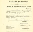 Registo de um veiculo de duas rodas tirado por dois animais de espécie bovina destinado a transporte de mercadorias em nome de Joaquim Loureiro, morador na Rinchoa.