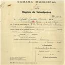 Registo de velocípede de marca Peugeot, com o nº 1304, em nome de Artur Dias da Silva, morador em Belas.