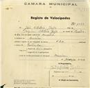 Registo de velocípede de marca V.S.A., com o nº 1066, em nome de João Mateus Jorge, morador em Maceira.