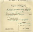 Registo de velocípede de marca Peugeot, com o nº 227, em nome de António da Purificação Pereira, morador em Mem Martins.