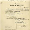 Registo de velocípede de marca Nacional, com o nº 1551, em nome de Domingos Alcainça Monteiro, morador em Alvarinhos.