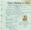 Registo de matricula de velocipedista em nome de Eduardo Teixeira de Sousa, morador em Colares, com o nº de inscrição 807.