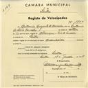 Registo de velocípede com o nº 1904, em nome de António Augusto de Carvalho, morador em Sintra.