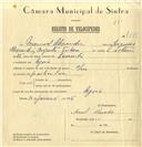 Registo de velocípede com o nº 7501, em nome de Manuel Alexandre, morador em Azoia.