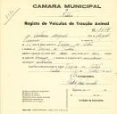 Registo de um veiculo de duas rodas tirado por dois animais de espécie bovina destinado a transporte de mercadorias em nome de António Miguel, morador na Várzea de Sintra.