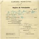 Registo de velocípede de marca Elgin, com o nº 1519, em nome de Olimpio Alves Simões, morador em Sabugo.
