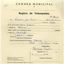 Registo de velocípede com o nº 4027, em nome de Francisco José Franco, morador em Codiceira.