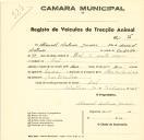 Registo de um veiculo de duas rodas tirado por um animal de espécie asinina destinado a transporte de mercadorias em nome de Manuel António Júnior, morador no Ral.