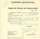 Registo de um veiculo de duas rodas tirado por um animal de espécie asinina destinado a transporte de mercadorias em nome de Manuel António Júnior, morador no Ral.