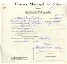 Registo de velocípede com o nº 8795, em nome de Manuel Quintino Barra, morador em Moucheira.
