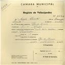 Registo de velocípede com o nº 2832, em nome de Artur Duarte, morador em Rio de Mouro.