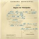 Registo de velocípede de marca Sprinter, com o nº 799, em nome de Heitor Maximiano da Silva, morador na Vila Simões, Sintra.