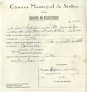 Registo de velocípede de marca Vilar com motor Cuciolo, com o nº 5765, em nome de José Rodrigues Leitão, morador em Sintra.