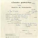 Registo de velocípede de marca Olimpique, com o nº 4314, em nome de José Duarte, morador em Arneiro dos Marinheiros.