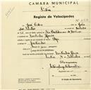 Registo de velocípede de marca Olga, com o nº 2212, em nome de José Pedro, morador em Coutinho Afonso.