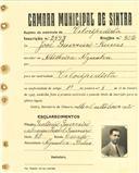 Registo de matricula de velocipedista em nome de José Guerreiro Nunes, morador na Abelheira, com o nº de inscrição 2893.