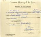 Registo de velocípede de marca Nacional, com o nº 9898, em nome de Manuel Marques, morador em Pendão.
