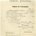 Registo de velocípede com o nº 1215, em nome de António Martins de Oliveira, morador em Casas Novas.
