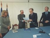 Presidente da Republica, Dr. Jorge Sampaio, Presidente da Câmara Municipal de Sintra, Drª Edite Estrela e o Dr. Hermínio dos Santos no lançamento do livro de Cipriano dos Santos, do Hockey de Sintra.