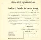 Registo de um veiculo de duas rodas tirado por um animal de espécie cavalar destinado a transporte de mercadorias em nome de António Simplício, morador em Cabecinha.