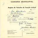 Registo de um veiculo de duas rodas tirado por um animal de espécie cavalar destinado a transporte de mercadorias em nome de João António Moucheira, morador em Montelavar.