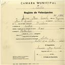 Registo de velocípede com o nº 1982, em nome de Jaime Mas Cemeli, morador em Sintra.