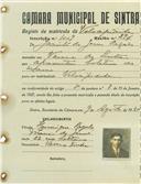 Registo de matricula de velocipedista em nome de Jacinto de Jesus Regalo, morador na Várzea de Sintra, com o nº de inscrição 1009.