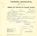 Registo de um veiculo de duas rodas tirado por um animal de espécie muar destinado a transporte de mercadorias em nome de Joaquim Pereira, morador no Sabugo.