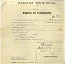 Registo de velocípede de marca Mauritana, com o nº 854, em nome de José Francisco Sadio Júnior, morador em Maceira.