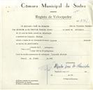 Registo de velocípede com o nº 8961, em nome de Alfredo José de Almeida, morador em Lourel.