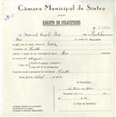 Registo de velocípede de marca Raio, com o nº 5742, em nome de Manuel Duarte Raio, morador em Sintra.