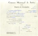 Registo de velocípede com o nº 9077, em nome de Joaquim Galante Salgueiro, morador em Carenque.