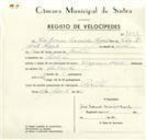 Registo de velocípede de marca Longines, com o nº 9209, em nome de José Edmar Conceição Regalo, morador em Ranholas.