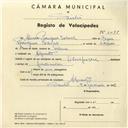 Registo de velocípede de marca Olympique, com o nº 4039, em nome de Álvaro Rodrigues Sobral, morador em Algueirão.