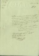 Atestado passado pelo Regedor Francisco António Raposo, da Paróquia de Almargem do Bispo, comprovando que António, filho de Luís Dinis, morador no lugar de Dona Maria, trabalhava na lavoura com uma junta de bois e arado. 