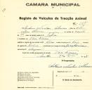 Registo de um veiculo de duas rodas tirado por dois animais de espécie bovina destinado a transporte de mercadorias em nome de António Nicolau Almas, morador em Vale Flores.