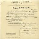 Registo de velocípede de marca Super, com o nº 1418, em nome de Jorge António Antunes, morador em Casal dos Gosmos.