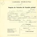 Registo de um veiculo de duas rodas tirado por dois animais de espécie bovina destinado a transporte de mercadorias em nome de João Ambrósio, morador em Mem Martins.