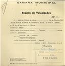 Registo de velocípede de marca Aranha, com o nº 145, em nome de Américo Filipe da Silva, morador em Queluz.