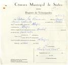 Registo de velocípede de marca Pombal, com o nº 8759, em nome de António José Francisco, morador em Albogas.