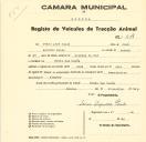 Registo de um veiculo de duas rodas tirado por dois animais de espécie muar e asinina destinado a transporte de mercadorias em nome de Pedro José Paulo, morador na Praia das Maçãs.