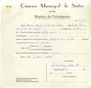 Registo de velocípede de marca H.M.W., com o nº 9137, em nome de António Augusto de Carvalho, morador em Sintra.