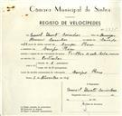 Registo de velocípede de marca Panther, com o nº 9395, em nome de Manuel Duarte Casinhas, morador em Campo Raso.