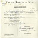 Registo de velocípede com o nº 5776, em nome de Fernando Moreira Nunes, morador em Queluz.
