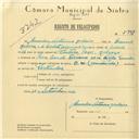 Registo de velocípede de marca B.W. reconstruida, com o nº 5998, em nome de Amadeu Vitorino Moleiro, morador em Rua Conde Ferreira nº 14, Sintra.