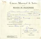 Registo de velocípede de marca Zundap, com o nº 9390, em nome de António da Conceição Pinto, morador em Sabugo.