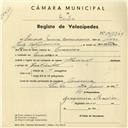 Registo de velocípede de marca Nacional, com o nº 4133, em nome de Eduardo Jaime Corredoura, morador em Maceira.
