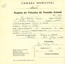 Registo de um veiculo de duas rodas tirado por dois animais de espécie asinina destinado a transporte de mercadorias em nome de Jorge António Paulo, morador na Várzea de Sintra.