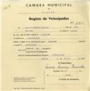 Registo de velocípede com o nº 1910, em nome de Carlos Correia Ramalho, morador em Alfaquiques.