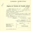 Registo de um veiculo de duas rodas tirado por dois animais de espécie asinina destinado a transporte de mercadorias em nome de João Ferreira Lourel, morador em Pero Pinheiro.